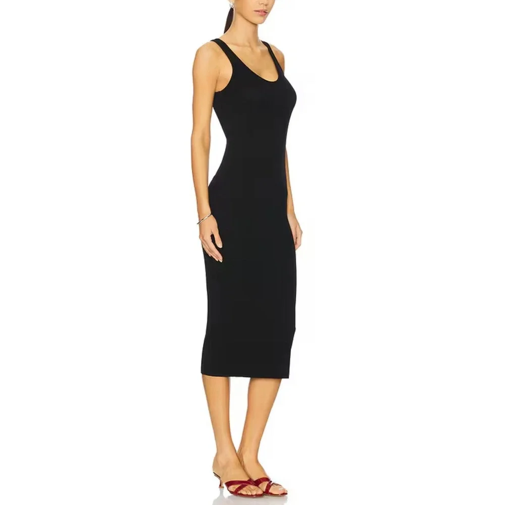 ENZA COSTA Silk Knit Midi Tank Dress Womens Small Black Quiet Luxury Minimal NEW - Picture 2 of 14